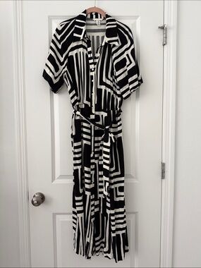 H&M Black and White Geometric Maxi Shirt Dress